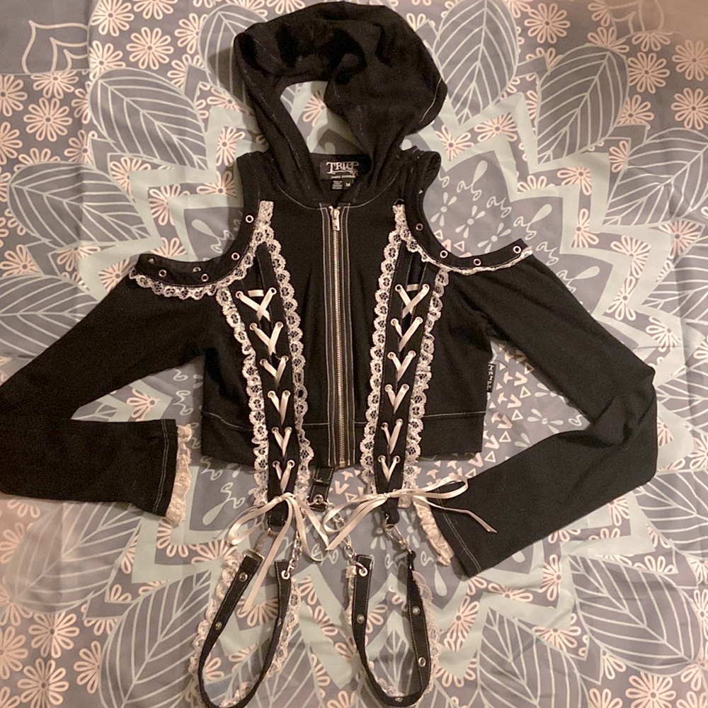 Tripp NYC Cropped Chain Lace Hoodie